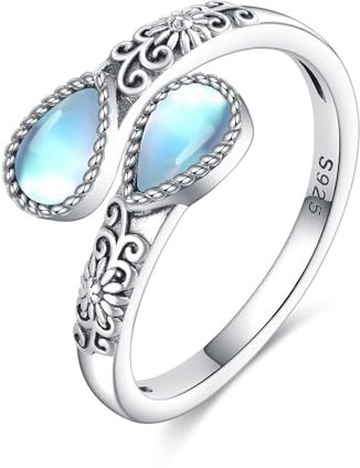925 Sterling Silber Mondstein Ringe Für Frauen Verstellbarer Daumenring Mit Sonnenblumen-Motiv Vintage Löffel Schmuck Geschenke