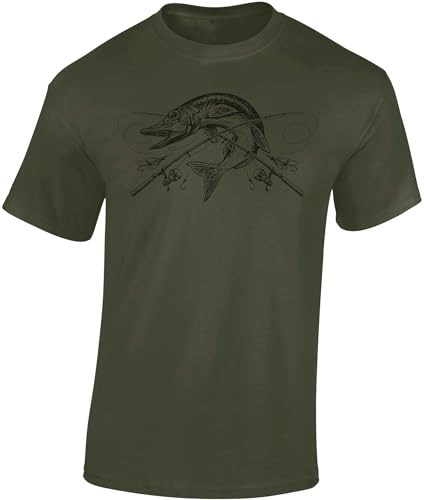 Baddery Angler T-Shirt Herren - „The Reel Catch (Hecht)“ (Army M)
