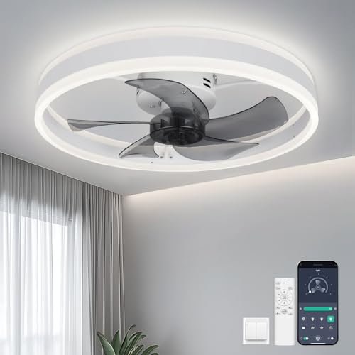Oraymin Deckenventilator mit Beleuchtung mit App und Fernbedienung Steuerbar, 55W Reversible Deckenlampe mit Ventilator Dimmbar, Modern Deckenventilator für Schlafzimmer Wohnzimmer, 50CM