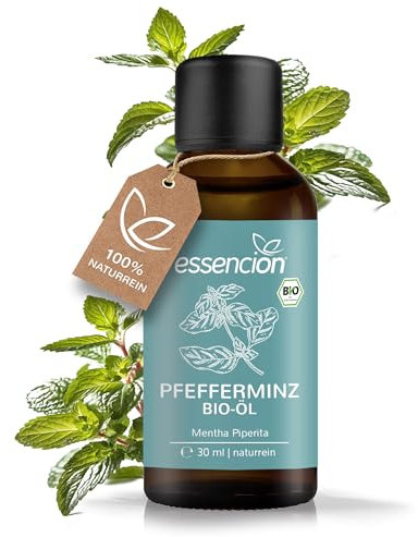 essencion BIO Pfefferminzöl 30ml | Reines ätherisches Minzöl | 100% Naturreines Pfefferminz Öl |Geeignet zum Verzehr bei Kochen & Backen| Zum Einnehmen & Einreiben | Hilft bei Kopfschmerzen