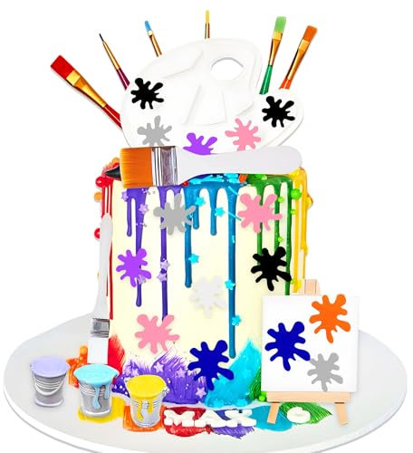 Art Paint Cake Topper Paint Brush Canvases Palette Cake Topper Artist Themed Cake Decor Slime Happy Birthday Cake Decoration