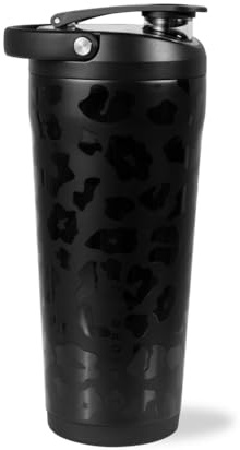 HydroJug 680.4 g New Edelstahl Shaker - Isoliert, Auslaufsicher, BPA-frei mit lautlosem Rührrost - Keine Klumpen, Kein Lärm - Premium Shaker für Fitness, Sport & Alltag - Black Leopard