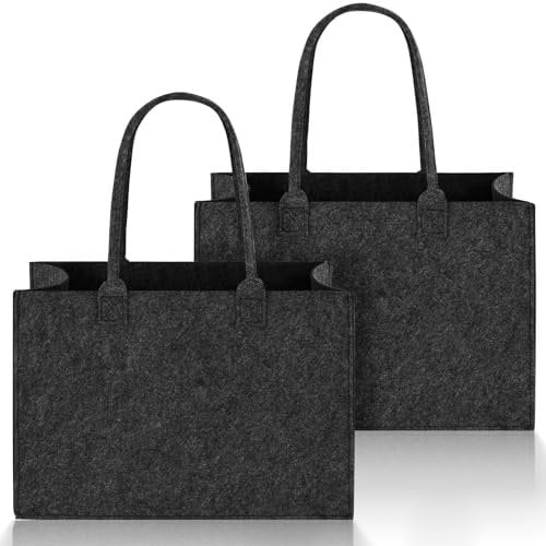 2 Stück Filztasche Einkaufstasche, 40 * 30 * 20 cm Filztasche Shopper, Filz faltbar Tragetasche für Outdoor Trips, Picknick, Einkaufen Außen(dunkelgrau)