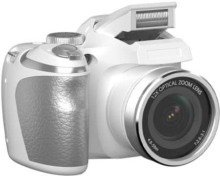 Garsent Caméra Numérique, 12x Zoom Zoom 60MP Vlogging Camera avec Flash, Autofocus et Anti-Shake, Enregistrement Vidéo 4K, Caméras de Voyage Compactes pour Photographe (White)