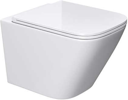 Mai & Mai Inodoro Suspendido – Cerámica Blanca, Sin Reborde, Tapa con Cierre Suave, Montaje Mural, Diseño Moderno y Fácil de Limpiar, 36x52x36 cm, Aachen112