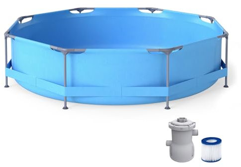 COSTWAY Piscina Desmontable Redonda con Bomba de Filtro, Estructura Metálica Antioxidante, Paredes de Triple Capa, Montaje Sin Herramientas, para Exteriores Jardín Terraza, Azul (Φ 3,6 m x 76 cm)