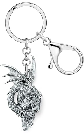 DOWAY Vintage Drache Totenkopf Schlüsselanhänger Legierung Tasche Charms, Goth Geschenke für Männer Halloween Schlüsselbund Zubehör Coole Sachen für Teens