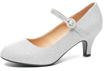 Women's Vintage Mary Jane Shoes Dress Comfortable Low Kitten Heels Ankle Strap Closed Round Toe Office Work Wedding Pumps