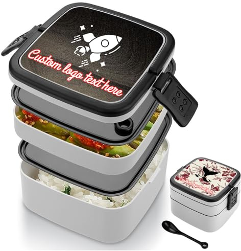 Uniqora Personalisierte Lunchbox Personalisierte Brotdose Doppeldecker mit Namen, Logos und Bildern für Kinder, Erwachsene, Camping Edelstahl Brotdose (Doppelschichtiger)