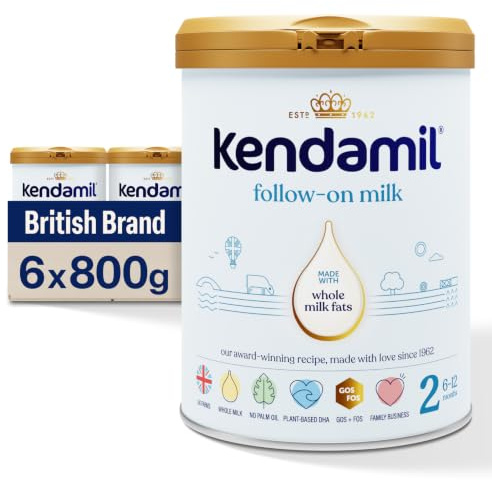 (6x800g) Kendamil Follow-On Milk 6-Pack, Stage 2, 6-12 Months – British Made, Whole Milk Formula – Vegetarian, No Palm Oil, No GMOs – with Omega 3 DHA, Omega 6 ARA and Prebiotics