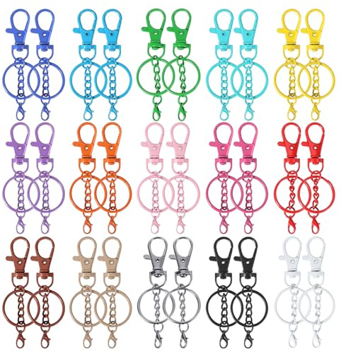 30 Pcs Colorful Lobster Clasps Swivel Snap Hook with Key Rings Snap Hooks Key Chain Clip Hooks Large Lobster Claw Clasps Keychain Hooks for DIY Crafts, Jewelry Making, and Art Projects