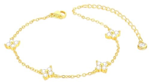 PEVRUAY Armband Damen Gold Silber Verstellbar 18K Vergoldet Herz Charm Armband Kleeblatt Armband mit Zirkonia Armbänder Blumen Armkette Bracelet Wasserfester Schmuck Geschenke für Frauen Mädchen