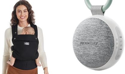 Momcozy Babytrage – Baby Carrier für Kleinkind(3–24 Monate) · Ohne Einsätze & Momcozy WN06 Tragbare White Noise Machine Baby mit Nachtlicht – Weißes Rauschen Gerät für Neugeborene