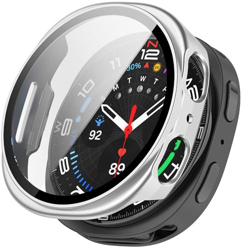 Techsuit für Samsung Galaxy Watch8 40mm Hülle und Displayschutz mit Gehärtetem Glas, HD Klarheit, Volle Abdeckung, Kratzschutz, Schlankes Design, Defense360 Pro, Silber