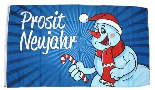Fahne/Flagge Prosit Neujahr Schneemann 90 x 150 cm