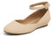 DREAM PAIRS Women's Ballet Flats Pumps Ballerina Ankle Strap Elastic Low Wedge Sandals Round Toe Comfy Dolly Shoes,Size 7,Nude/Nubuck,REVONA