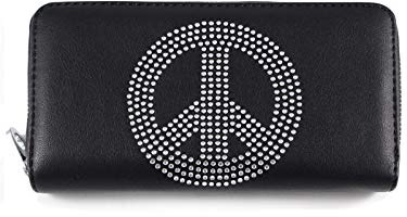 Schompi Damen XXL Geldbörse mit Handyfach Peace Zeichen aus Strass Handytasche, Farbe:Schwarz
