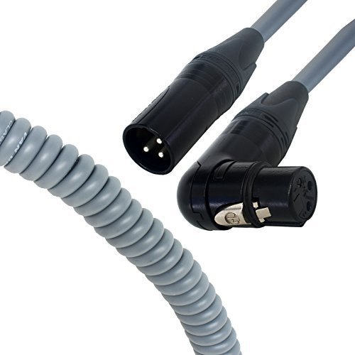 Van Damme Curly Mic Cables. Neutrik Angled Balanced Female to Male XLR. Boom Mic Cable. (Medium, Grey)