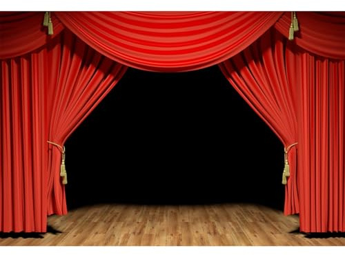 YongFoto 2,2x1,5m Vinyl Bühne Foto Hintergrund Roter Vorhang Holzboden Schwarzer Hintergrund zum Theater-Show zum Party Veranstaltung Fotografie Video Hintergrund Studio Requisiten Tapete