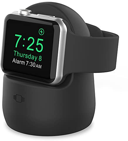 AHASTYLE iWatch Charger Stand Silicone Dock Holder for Apple Watch Ultra 2, Ultra, SE2, SE, Series 10 9 8 7 6 5 4 3 2 1 (49/46/45/44/42/41/40/38mm), Supports Nightstand Mode (Black)