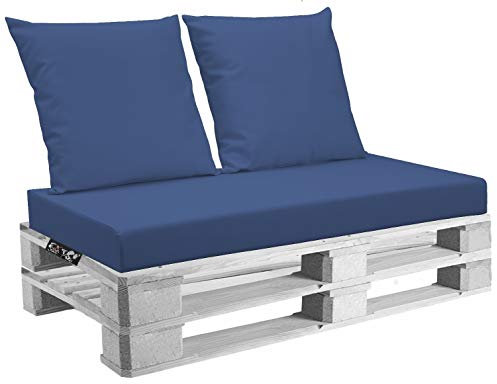 Set Cuscini Belem Ecopelle Blu Mis.120x60 sp.11 cm+ schienali 60x60 pz.02 Esterno/Interno arredo Pallet da Giardino Divanetto per bancale Cuscini Interno Poliuretano Tessuto Lavabile Sfoderabile