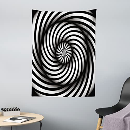 ABAKUHAUS Stoff Wandteppich, Schwarzweiss-Strudel aus Weiches Mikrofaser Stoff Waschbar ohne Verblassen Digitaldruck, 110 x 150 cm, Weiß Schwarz