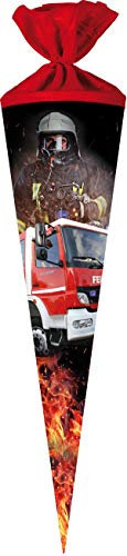 Schultüte/Zuckertüte 70 cm rund Feuerwehr Einsatz mit Filz-Verschluß