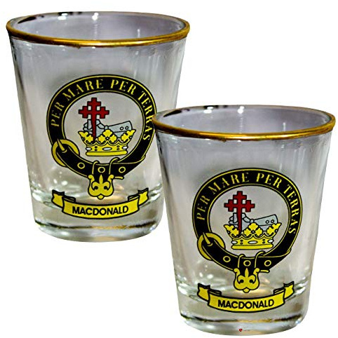 I LUV LTD Shot Glass Wee Dram Macdonald Clan Crest Set of 2 Whisky Tots