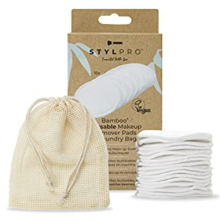 STYLPRO Wiederverwendbare Bambus-Makeup-Entferner-Pads - 16 Pack 3-lagige Bambus-Ronden, umweltfreundlich & weich, 1.000x waschbar, antibakteriell mit natürlichem Baumwoll-Wäschesack