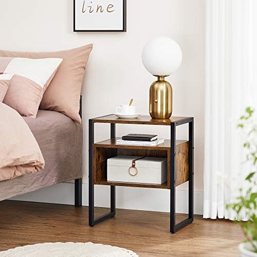 ACAZA Table de Chevet, Table d'appoint avec 2 Niveaux, Cadre en Acier, Style Industriel, Marron Rustique et Noir