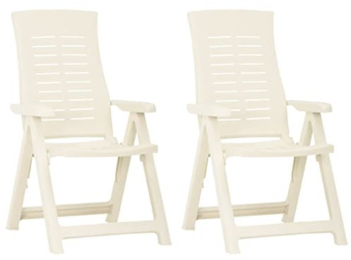 vidaXL Gartenstühle, neigbar, für Terrasse, Gartenmöbel, Kunststoff, Weiß, 2 Stück