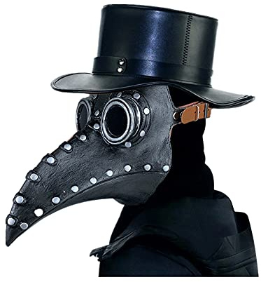 Nircho Pest Doktor Maske Halloween Scary Lange Nase Vogel Schnabel Pestmaske Plague Doctor Mask Steampunk Schnabelmaske Schwarz Niet Requisiten für Halloween Party Arzt Kopfmaske Masquerade Cosplay