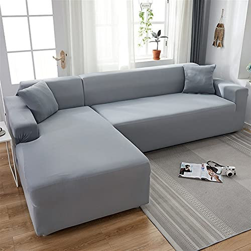 Housse de Canapé d'angle Couverture de Canapé 3 2 4 Place Noir/Gris/Blanc Extensible (Revêtement de Canapé d'angle en Forme de L, Veuillez Acheter Deux Pièces)