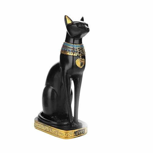 Shanrya Ägyptische Katze Statue, Harz, Statue, Schwarzgold, Vintage, Zuhause, Religiös, 22 cm, Handgeschnitzt