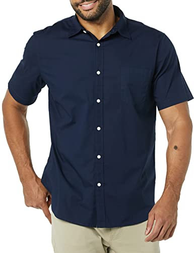 Amazon Essentials Men's Slim-Fit Short-Sleeve Poplin Shirt, Navy, L