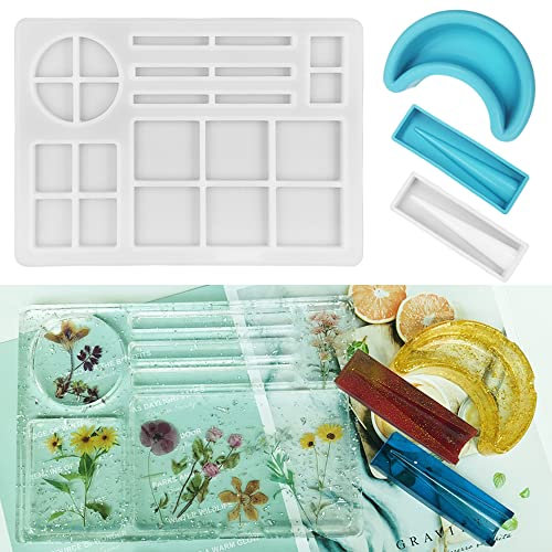 AFUNTA Epoxidharz-Tablett-Form, Silikonform, Mond-Harzform, stabile Aufbewahrungsbox, Tablett, Form mit Gelenk Rollhalter für Harzguss, DIY-Schmuckaufbewahrung, Heimdekoration, 4 Stück