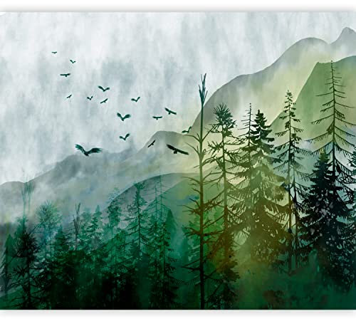 murando Fototapete Landschaft 350x256 cm Vlies Tapeten Wandtapete XXL Moderne Wanddeko Design Wand Dekoration Wohnzimmer Schlafzimmer Büro Wald Berge Vögel Natur c-A-10017-a-a