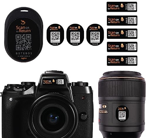 tag8 - Dolphin Camera Gear Security Tag - Smart QR Kit to Secure Digital Camera Accessories like DSLR Camera Lens, Tripod, Camera Bag, Adapter & Charger -Works with Nikon, Canon, Sony & Other Cameras