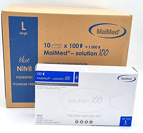 MaiMed Solution 100 Nitril-Handschuhe | Größe L | Puderfrei | Latexfrei | Blau-Violett | Beidhändig Tragbar | Lebensmittel und Medizinisch geeignet | Unsteril | 10 Boxen |1000 Stück (L)