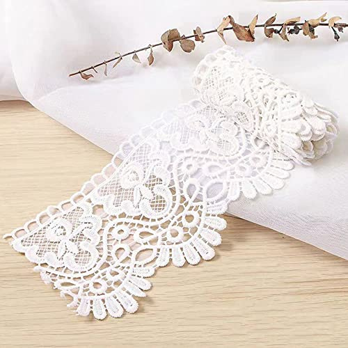 3 Yard 10cm Breite Milchseide Vintage Spitzenborte Spitzenband Spitzenbordüre Stickerei Dekoband Zierband Spitze Blumenband Borte für Nähen Handwerk Dessous Hochzeitskleid Hochzeit Haus Deko,Weiß