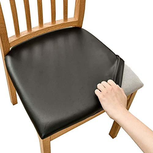 AQIGR Stuhlbezug Sitzfläche Waschbarer Stretch Wasserdicht PU-Leder Bezug für Stühle Esszimmerstuhl Sitzbezug Stuhlsitzbezüge 2er 4er 6er Set Stuhl Sitzbezug für Zuhause,Küche