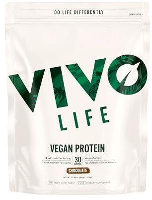 Vivo Life Vegan Protein Powder | 21g Plant Based Protein per Scoop (30 Servings) | Energy & Immunity - Iron & Zinc | Lactose Free & Easy to Digest | No Artificial Sweeteners (900g, Dark Chocolate)