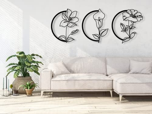 VAILLA ® 4er set Blumen Wanddeko, Blume Wanddekoration aus Holz, Wandbilder Home Dekoration, 3D Wall Art, Große Wand Deko, Bilder für Schlafzimmer, Wohnzimmer und Küche… (Blumen 17)