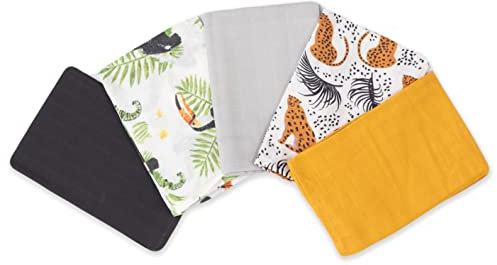 FENSILO 5er Pack Musselin-Tücher für Baby 34x34 cm, Baby Waschlappen aus Musselin - Vielseitige Mulltücher als Spucktücher, Schnuffeltuch, 100% Baumwolle, Spuctuch Geel für Jungen und Mädchen