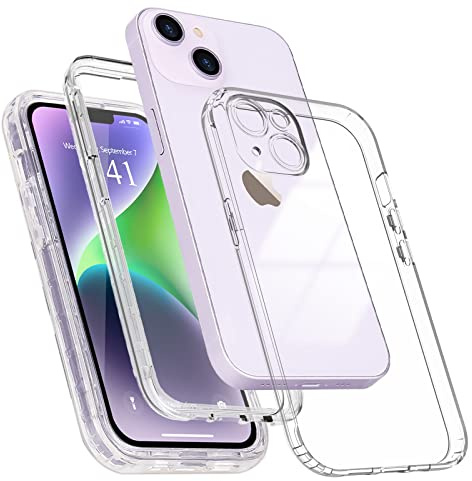 LCHULLE for iPhone 14 Case 360 Shockproof Crystal Clear Screen Protector Cover Silicone Glossy Bumper Front and Back Full Body Drop Proof Anti Yellow Protective Case,Transparent