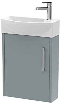 Hudson Reed JNU2361L Juno Modern Cloakroom Wall Hung 1-Door Unit with 1 Tap Hole Left Hand Basin, Coastal Grey