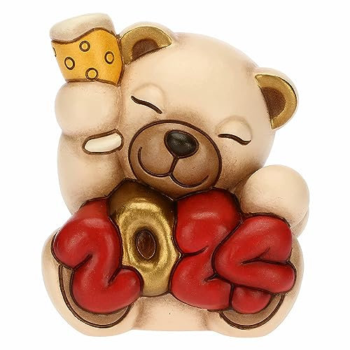 THUN, Teddy Buon Anno 2024 con Calice in Ceramica Decorata a Mano, Addobbo Natalizio, Idea Regalo, 6.7x5.8x6 cm h