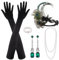 PLULON 7-teiliges 1920er Flapper Great Gatsby Accessoires-Set Fashion Roaring 20's Theme Set mit Stirnband, Kopfbedeckung, langen schwarzen Handschuhen, Halskette, Ohrringen für Damen (Stil 6)