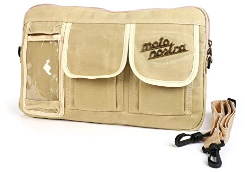 MOTO NOSTRA Tasche Gepäckfachklappe/Umhängetasche mit Handyhalter waxed canvas beige passend für Vespa, Lambretta, GTV, GTS, HPE, Supertech, Touring