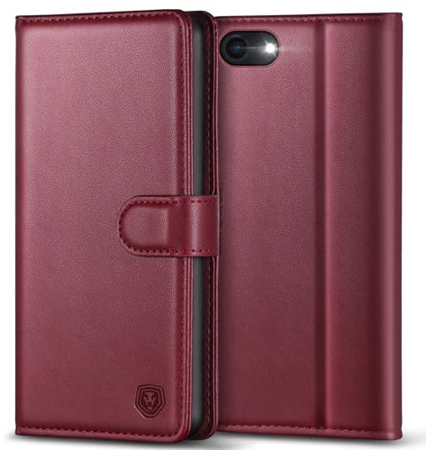 Kuafcase Case Compatible for iPhone 7, iPhone 8, iPhone SE 2022, iPhone SE 2020, 4 Card Slots Magnetic Closure Kickstand Shockproof Protective Phone Case Compatible for iPhone 7/8/SE - Wine Red